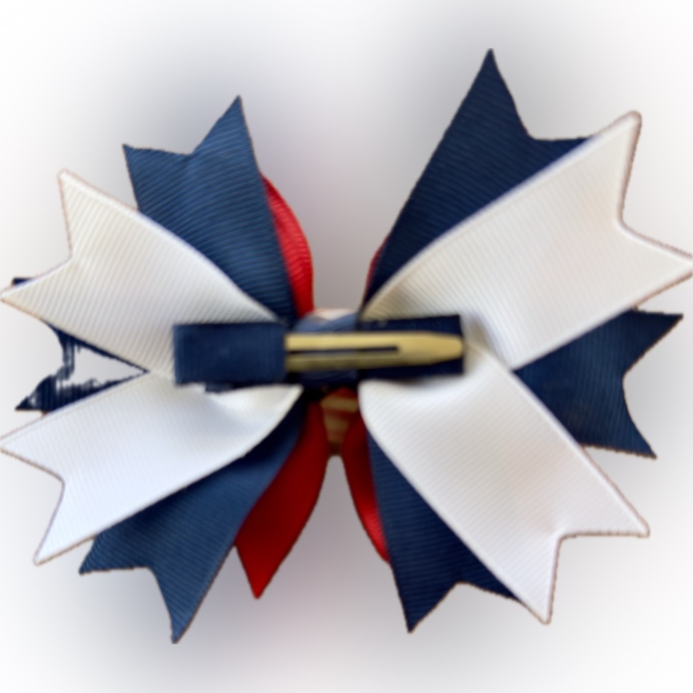 Red/White/Blue Flag Embellished Hair Bow with Clip - Handmade by Me - Picture 3 of 6